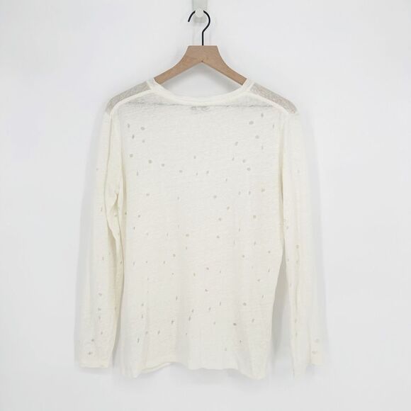 IRO Marvina Linen Long Sleeve Shredded Holes Tee in Ecru Cream Women's XS - Picture 6 of 9